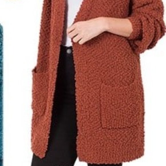 Rust Popcorn Cardigan with pockets - Picture 2 of 2
